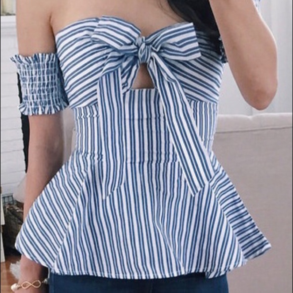 Off shoulder stripped Peplum Top